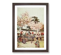 Ella Du Cane Japanese Oriental The Feast of The Cherry Blossoms Framed Print | A2 Walnut Framed Wall Art | Ready to Hang | Asian Floral Picture | Living Room Bedroom Lounge Office