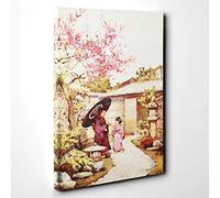 Ella Du Cane Japanese Oriental The Kobai Plum Blossom Canvas Print | Gallery Wrapped 30mm Frame Wall Art | 20x14 inches | Ready to Hang | Asian Floral Picture | Living Room Bedroom Lounge Office