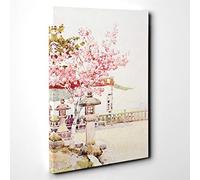 Ella Du Cane Japanese Oriental The Pink Cherry Canvas Print | Gallery Wrapped 30mm Frame Wall Art | 24x16 inches | Ready to Hang | Asian Still Life Picture | Living Room Bedroom Lounge Office