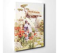 Ella Du Cane Japanese Oriental Tiger Lilies Canvas Print | Gallery Wrapped 30mm Frame Wall Art | 20x14 inches | Ready to Hang | Asian Animals Picture | Living Room Bedroom Lounge Office