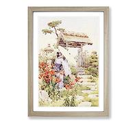 Ella Du Cane Japanese Oriental Tiger Lilies Framed Print | A2 Oak Framed Wall Art | Ready to Hang | Asian Animal Picture | Living Room Bedroom Lounge Office