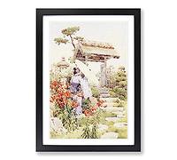 Ella Du Cane Japanese Oriental Tiger Lilies Framed Print | A2 Oak Framed Wall Art | Ready to Hang | Asian Animal Picture | Living Room Bedroom Lounge Office