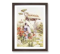Ella Du Cane Japanese Oriental Tiger Lilies Framed Print | A2 Walnut Framed Wall Art | Ready to Hang | Asian Animal Picture | Living Room Bedroom Lounge Office