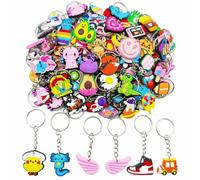 Ella & Emma 30/50/100 Bulk Different Keychains, Mixed Non-Repeat Cute Key Chain for Classroom Prizes Students Incentives Holiday Gifts Party Favors (100pcs Mixed)