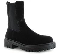 ella Ladies Chelsea Ankle Boots Biker Faux Suede Comfort Chunky Block Heel Elastic Panel Fashion Winter Bots (Black, numeric_6)