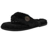 ella Ladies Faux Fur Toe Post Memory Foam Comfort Flip Flops Spa Slippers Size 3-8 (UK 4/ EU 37, Black)