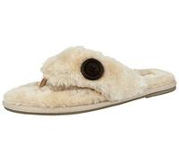 ella Ladies Faux Fur Toe Post Memory Foam Comfort Flip Flops Spa Slippers Size 3-8 (UK 6/ EU 39, Beige)
