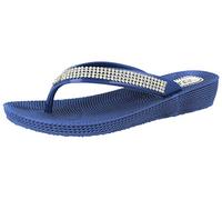ella Ladies S1 Diamante Toe Post Flat Low Wedge Jelly Flip Flop Summer Sandals Size 3-8 (UK 4, Navy)