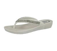 ella Ladies S1 Diamante Toe Post Flat Low Wedge Jelly Flip Flop Summer Sandals Size 3-8 (UK 7, White)