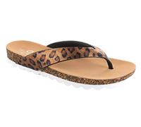 ella Ladies Sandals Toe Post Comfort Flip Flops Footbed Casual Stylish Chunky Contrast Sole Beach Holiday Summer Shoes Tan Leopard Size 5