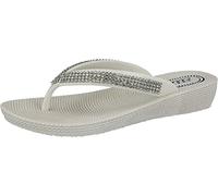 ella Ladies Womens Diamante Flat Low Wedge Summer Beach Evening Toe Post Flip Flops Shoes Sandals (4, White) s1