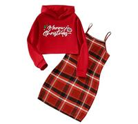 Ella Lust Girls' Trendy 2-piece Christmas Outfits - Merry Christmas Print Long Sleeve Top And Dress Cute Clothes Festival Gift For Kids Aged 3 To 10 Years(Red,8Y,1277r)