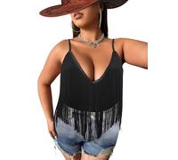 Ella Lust Plus Size Cowgirl Fringe Tops for Women - Western Country Concert Outfit Festival Tank Tassel Boho Rodeo Cami Shirt(Black,2XL,10742Pr)