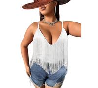 Ella Lust Plus Size Cowgirl Fringe Tops for Women - Western Country Concert Outfit Festival Tank Tassel Boho Rodeo Cami Shirt(White,2XL,10742Pr)