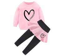 Ella Lust Toddler Valentine's Day Outfit Clothing Sets - Cute Girl Gifts Love Print Long Sleeve Top +Trousers Skirt Outfits Kids Aged 2-6 Years (Pink,110,1279r)