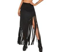 Ella Lust Womens Cowgirl Fringe Maxi Skirts - Western Country Concert Outfits Bodycon Hem Tassel High Waist Long Pencil Skirt, Black, M
