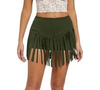Ella Lust Womens High Waisted Fringe Shorts - Cowgirl Outfits Sexy Western Tassel Booty Pole Dance EDM Festival Rave Bottoms(Green,L,1116r)