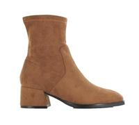 ella Sammy Stretch Fit Wide Calf Ankle Boots Faux Suede Block Heel Square Toe Memory Foam Zip Up Boot Tan UK 4