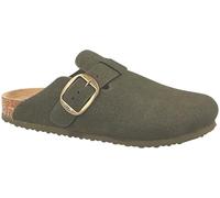 ella Shoes Faux Suede Adjustable Metal Buckle Comfort Footbed Mule Sandals (Olive, UK Footwear Size System, Adult, Women, Numeric, Medium, 3)