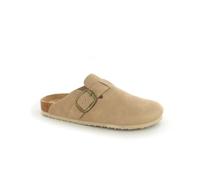 ella Shoes Faux Suede Adjustable Metal Buckle Comfort Footbed Mule Sandals (Stone, UK Footwear Size System, Adult, Women, Numeric, Medium, 8)