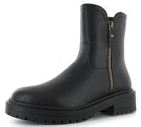 Ella Shoes Ladies Ankle Boots Stylish Faux Leather Comfort Fashion Zip Up Flat Chunky Block Heel Biker Boots (Black, numeric_6)