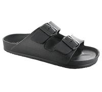 Ella Shoes Ladies Double Buckle Slides Womens Sliders Mono Beach Comfort Moulded Footbed Holiday Pool Summer Sandals Flip Flops (Black, UK 4) ( s43115)
