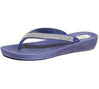 Ella Shoes Ladies Womens Diamante Flat Low Wedge Summer Beach Evening Toe Post Flip Flops Shoes Sandals (4, Navy)