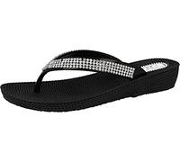 Ella Shoes Ladies Womens Diamante Flat Low Wedge Summer Beach Evening Toe Post Flip Flops Shoes Sandals (7, Black)
