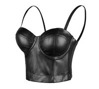 ELLACCI PU Leather Bustier Crop Top Gothic Punk Push Up Women's Corset Top Bra Black, Black, S