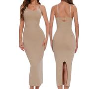 Ellareese Women'S Full Slips Maxi Under Dress Body-Shaping Skirt Long Dresses Shapewear with Adjustable Shoulder Strap Beige