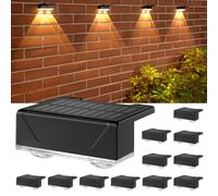 ELLASAY Solar Fence Lights Outdoor Garden IP65 Waterproof 12 Pack | Garden Lights Solar Powered with 3000K Warm White & 7 RGB Colours - Easy Stick on Wall Deck Railing Patio Porch