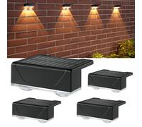 ELLASAY Solar Fence Lights Outdoor Garden IP65 Waterproof 4 Pack | Garden Lights Solar Powered with 3000K Warm White & 7 RGB Colours - Easy Stick on Wall Deck Railing Patio Porch