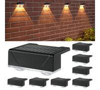 ELLASAY Solar Fence Lights Outdoor Garden IP65 Waterproof 8 Pack | Garden Wall Lights Solar Powered with 3000K Warm White & 7 RGB Colours - Easy Stick on Deck Railing Patio Porch