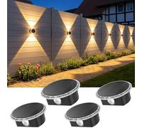 ELLASAY Solar Wall Light Outdoor Garden: Round Solar Lamps for Outdoor Up and Down Lights IP65 Waterproof, 3 Colors Solar Lights Wireless, Fence Lighting for Garden Decoration Pool House Deck 4 Pack