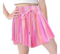 EllaSeek Girls Flowy Shorts Kids Athletic 2 in 1 Butterfly Skorts Teen Girls' Sparkle Shiny Running Skirts with Pockets for Tennis Fitness Dance Sports, Red, 11-12 Years