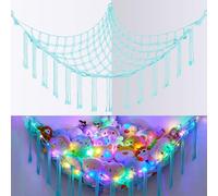 EllaSeek Toy Hammock for Stuffed Animals Large Soft Toy Storage Organizer with LED Lights, Corner Hanging Net Soft Cuddly Holder for Kids Girls Preppy Room Bedroom Nursery Playroom Decor