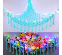 EllaSeek Toy Hammock for Stuffed Animals Large Soft Toy Storage Organizer with LED Lights, Corner Hanging Net Soft Cuddly Holder for Kids Girls Preppy Room Bedroom Nursery Playroom Decor