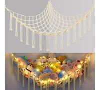 EllaSeek Toy Hammock for Stuffed Animals Large Soft Toy Storage Organizer with LED Lights, Corner Hanging Net Soft Cuddly Holder for Kids Girls Preppy Room Bedroom Nursery Playroom Decor