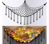 EllaSeek Toy Hammock for Stuffed Animals Large Soft Toy Storage Organizer with LED Lights, Corner Hanging Net Soft Cuddly Holder for Kids Girls Preppy Room Bedroom Nursery Playroom Decor