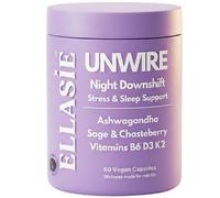 ELLASIE UNWIRE Night Downshift Stress & Sleep Support Capsules for Women | Ashwagandha Root Extract 300mg + Sage + Chasteberry | Vitamins B6 D3 K2 | Vegan | 60 Capsules (30 Day Supply)