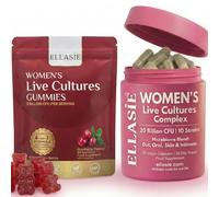 ELLASiE Women’s Live Cultures Complex 20 Billion CFU + Cranberry Gummies 5 Billion CFU - 10 Strains Multi Strain Bio Cultures with Lactobacillus Bifidobacterium and Bacillus Coagulans, Prebiotic Fibre