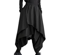 ellazhu Women's Drop Crotch Harem Skirt Pants Baggy Elastic Waist Irregular Trousers GZ29 A, Black, S-XL