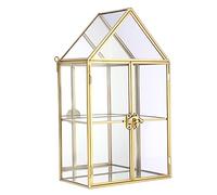ELLDOO 2 Tier Clear Glass Storage Box, Gold Mirrored Jewelry Makeup Display Organizer Case, Decorative Tower box Storage for Trinket Perfume Lipstick Figure Statue Toy Display, House Shape