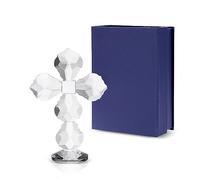 ELLDOO Crystal Cross Decor, Crystal Cross Traditional Standing Cross On Base with Gift Box, Maple Leaf Glass Tabletop Cross Figurine Ornament, Clear