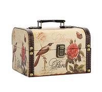 ELLDOO Decorative Treasure Chest Box, Wooden + PU Leather Storage Box for Jewelry Trinkets, Keepsakes box for Girls Women Gifts, Bird + Flower Pattern, 7" x 5.7" x 4.8" / 18 x 14.5 x 12.2 cm, Classic