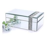 ELLDOO Glass Mirrored Jewelry Box with Crushed Diamonds Strip Decor, Luxury Trinket Box Organizer Decorative box Treasure Chest Keepsake Box for Women Girls Gift