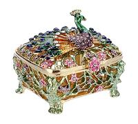 ELLDOO Mini Peacock Trinket Box, Vintage Metal Enameled Decorative Box Ring Earrings Jewelry Organizer Gift Box for Girl Women