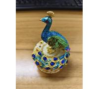 ELLDOO Mini Peacock Trinket Box, Vintage Metal Enameled Decorative Box Ring Earrings Jewelry Organizer Peacock Figurine Lid Gift Box for Girl Women
