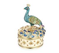 ELLDOO Mini Peacock Trinket Box, Vintage Metal Enameled Decorative Box Ring Earrings Jewelry Organizer Peacock Figurine Lid Gift Box for Girl Women