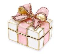 ELLDOO Mini Trinket Box, Bow-knot Gift Box Style Hinged Jewelry Box Vintage Metal Enameled Decorative Box Ring Earrings Jewelry Organizer Gift Box for Women Girls, Pink